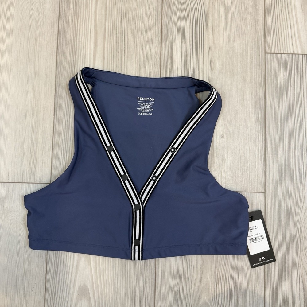NWT Peloton X Robin Arzon Large Merit V-Neck Button Henley Bra Indigo Blue